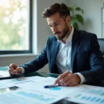 financial advisor reviewing loan documents during detailed finance approval process