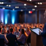 keynote speaker engaging audience and setting inspiring conference atmosphere