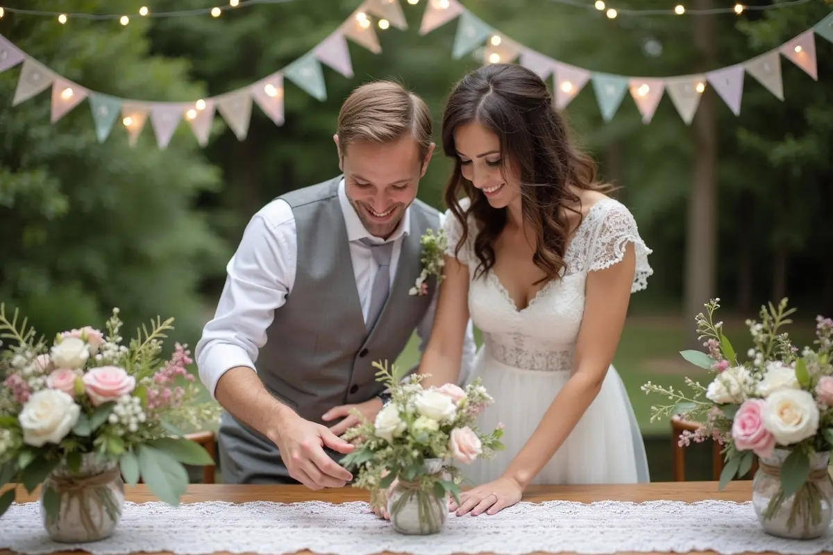 couple adding personalized details to create unforgettable wedding atmosphere