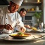 chef preparing and serving modern twist on classic soup recipe