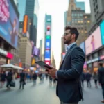 marketer evaluating high traffic outdoor locations for effective advertising placement