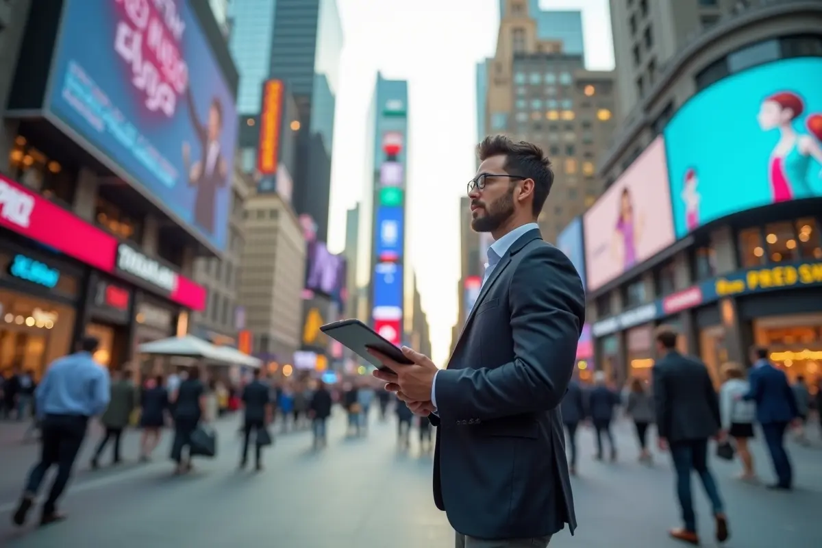 marketer evaluating high traffic outdoor locations for effective advertising placement