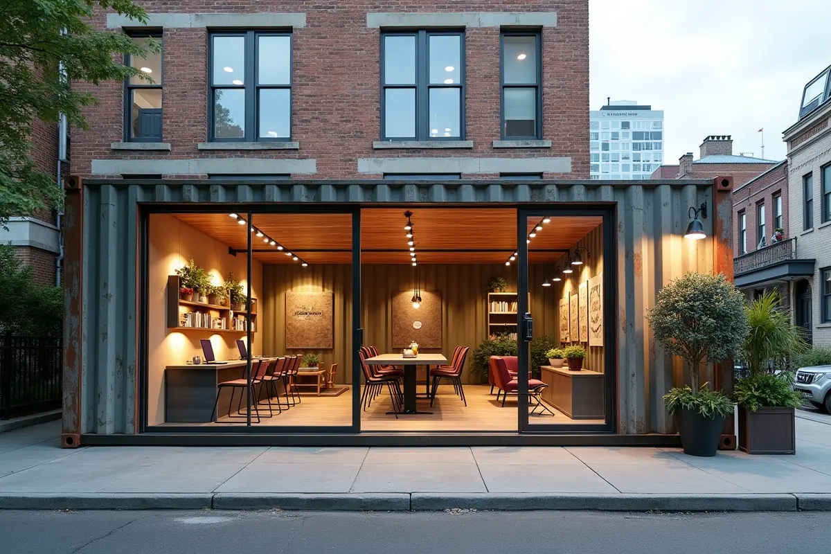 shipping container converted into functional commercial business space for entrepreneurs