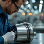 technician inspecting multi-layer metal finish for durable component protection