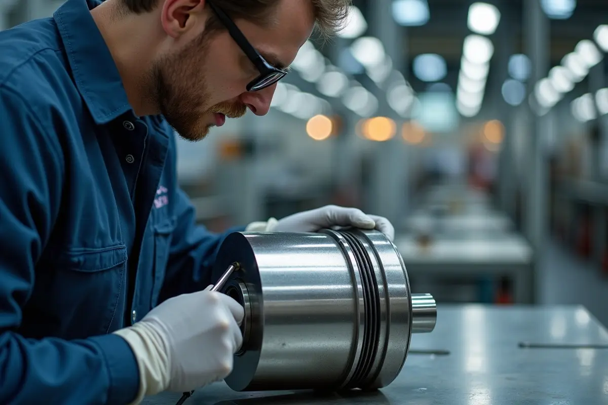 technician inspecting multi-layer metal finish for durable component protection