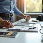 person keeping promotional gift items on desk