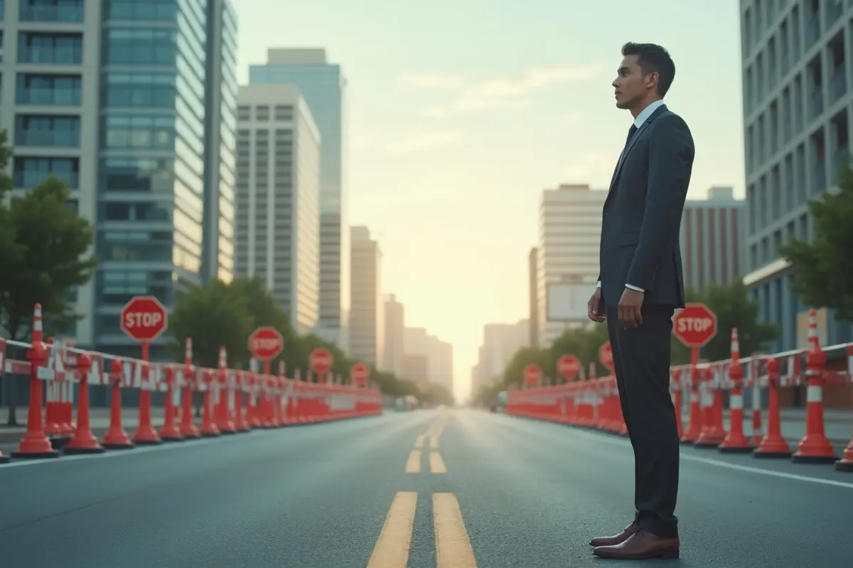 professional facing common roadblocks preventing career growth and advancement