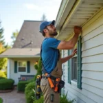 homeowner performing routine maintenance on house features