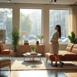 retail designer arranging attractive store interior display