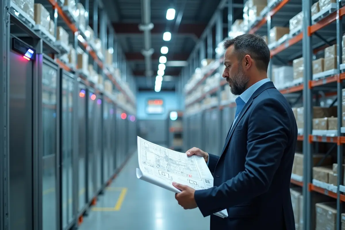 business owner reviewing modern cold storage solutions for operations