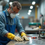 worker maintaining habits to reduce air quality risks in workshop