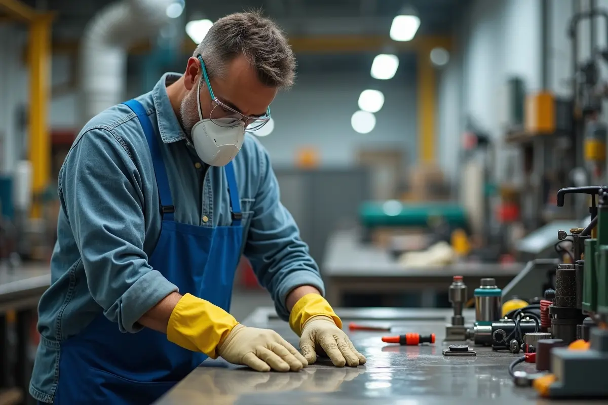 worker maintaining habits to reduce air quality risks in workshop
