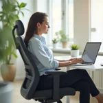 employee using ergonomic office chair for comfort and workplace productivity