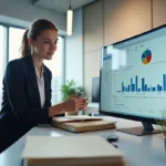business professional organizing files with modern digital document management system